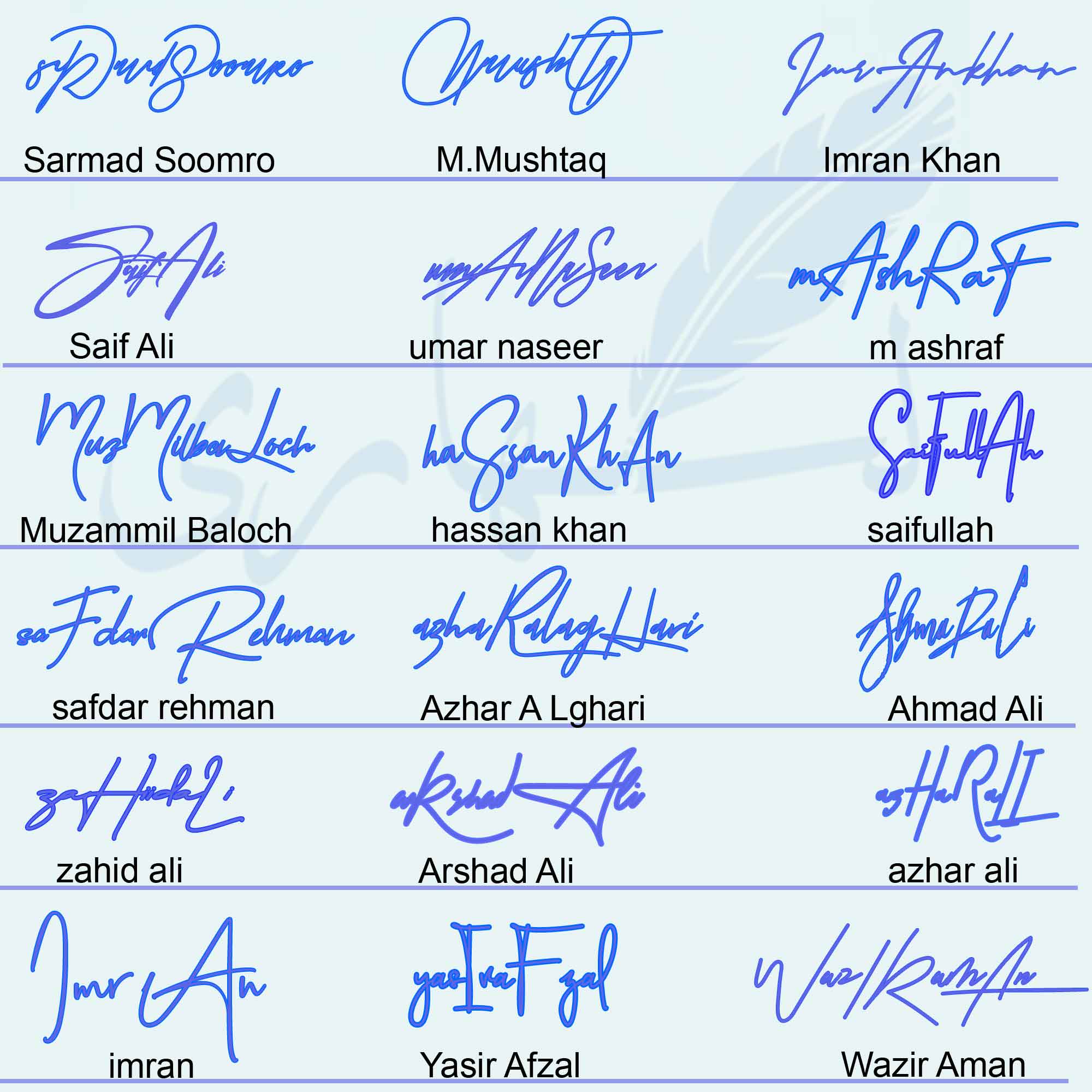 18 Different Names Handwritten Signatures - Likhari Signature